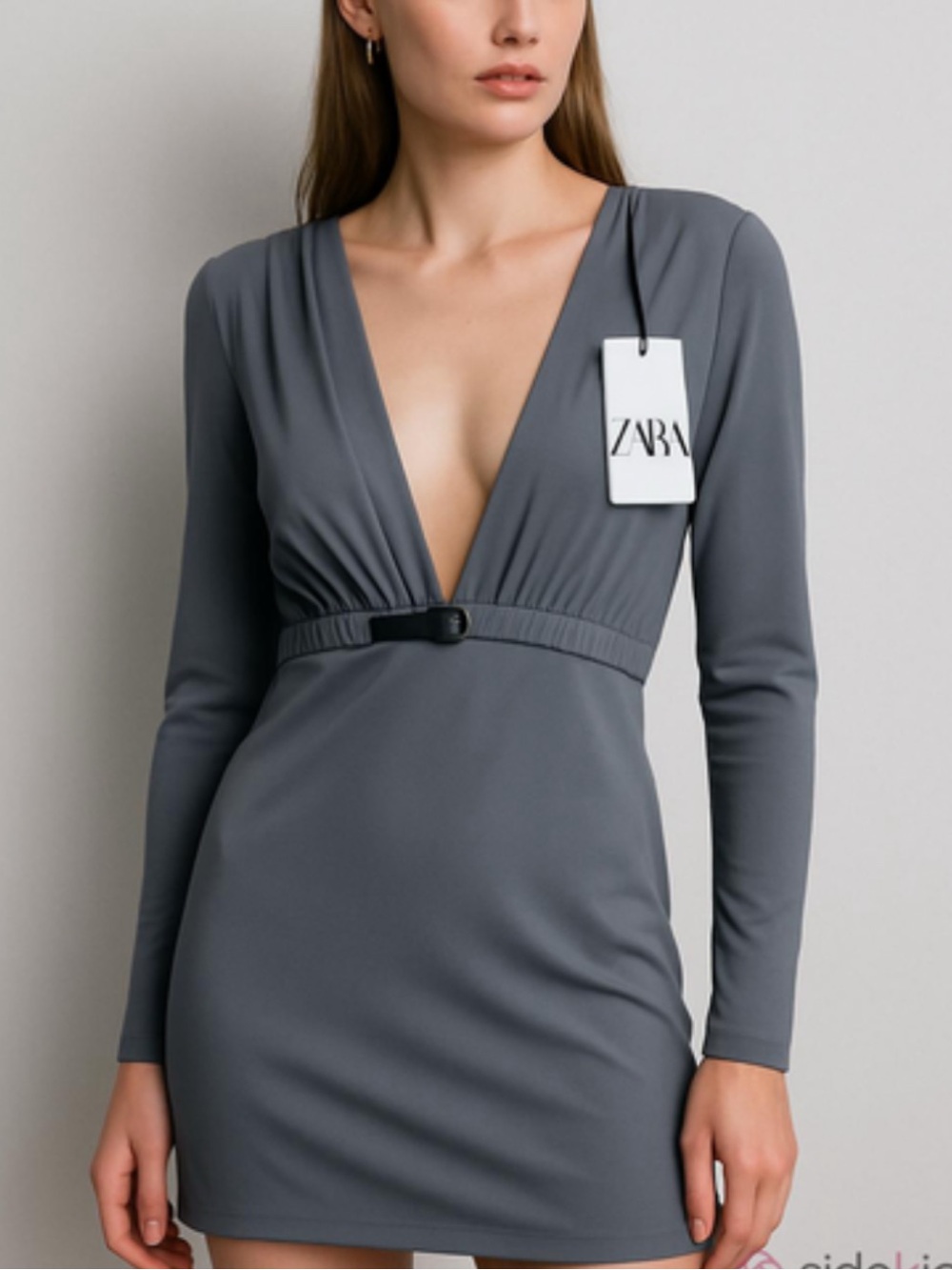 ZARA Deep V Neck Long Sleeve Mini Dress s small